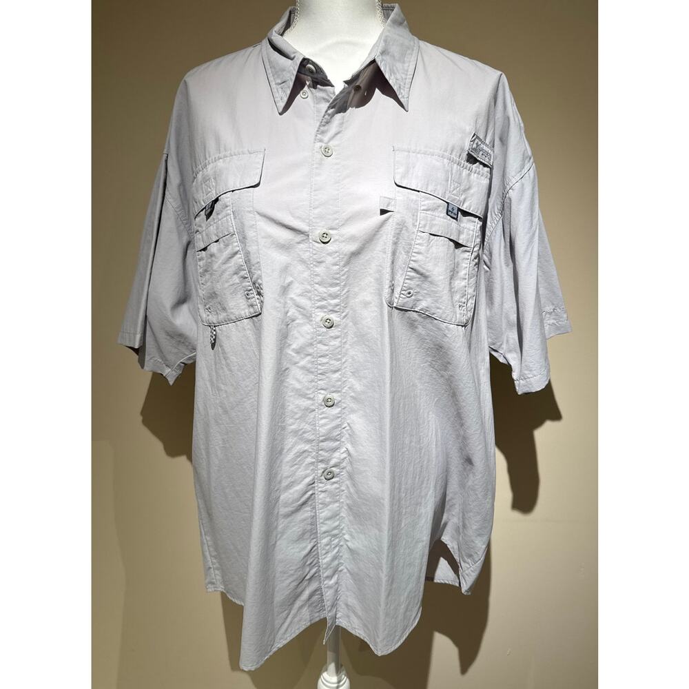 COLUMBIA Men’s PFG Bahama Short Sleeve Fishing Shirt UPF 30 Gray Vented XL